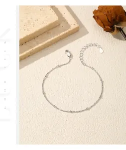 Elegant S925 sterling silver fine chain bracelet with delicate beads and extension