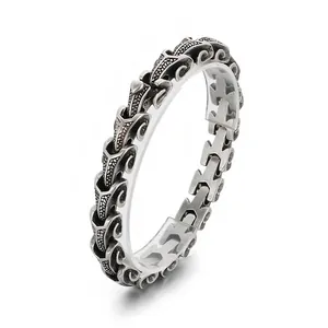 Retro punk dragon bone stainless steel bracelet for men with a vintage blackened finish