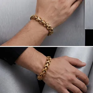 Detailed view of the intricate gold dragon bone chain pattern on a men's bracelet
