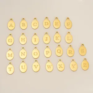 Minimalist 304 Stainless Steel Oval Alphabet Letter Pendants Gold Silver Polished Initial Charms For DIY Jewelry Making