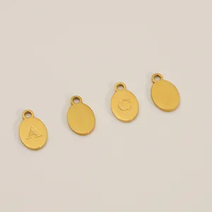 Golden oval stainless steel initial letter pendants A and C for DIY jewelry making crafts