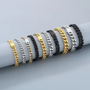 Bracelet Gourmette Homme Acier Inoxydable Style Hip Hop Punk Chaîne En Métal Plate Polie Bijou Cadeau