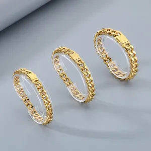 Bracelets gourmette en acier inoxydable poli pour hommes style hip-hop