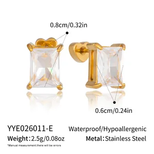 Detail view of 18K gold plated zircon stud earrings with size and weight info