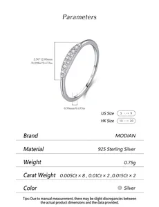 Detaillierte Spezifikationen des S925 Sterling Silber Moissanit Rings mit Maßen und Gewicht