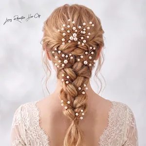 Élégant Ensemble de Pics à Cheveux de Mariée en Alliage Doré et Künstliche Perles d'Imitation Tissé à la Main pour Mariage Femme