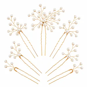 Ensemble d'épingles à cheveux en perles et fil doré pour coiffures de mariée élégantes