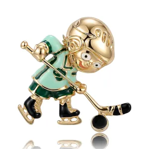 Sportlicher Eishockeyspieler Emaille Brosche Legierung Cartoon Athlet Abzeichen Reversnadel Für Damen Mode Kleidung Accessoires Geschenk