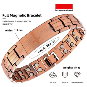 Dettaglio del bracciale magnetico in bronzo con incisione a croce e maglie rimovibili