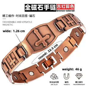 Vista dettagliata del bracciale magnetico in bronzo con specifiche di taglia
