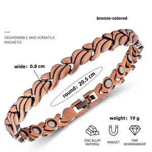 Bracciale magnetico color bronzo con maglie intrecciate, larghezza 0,8 cm e lungo 20,5 cm