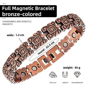 Bracciale magnetico in rame antico con motivo a croce in lega di zinco