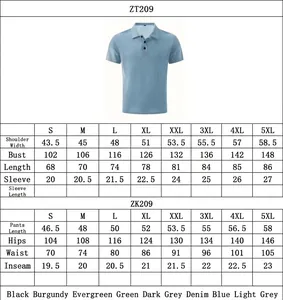 Detailed size chart for men's mesh ice silk polo shirt and pants suit