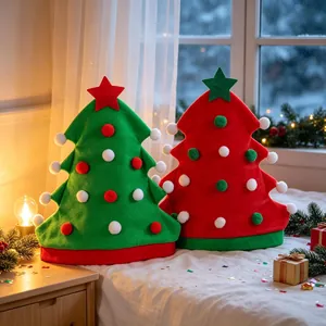 Chapeaux de Noël festifs en peluche en forme de sapin avec pompons et étoiles de fête