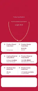 Detailed specifications for S925 sterling silver moissanite necklace with 18K gold coating