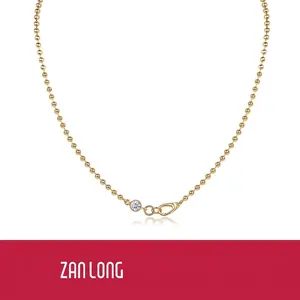 925 Sterling Silver Moissanite Pendant Necklace For Women Gold Plated Beaded Chain Round Solitaire Necklace Fashion Jewelry
