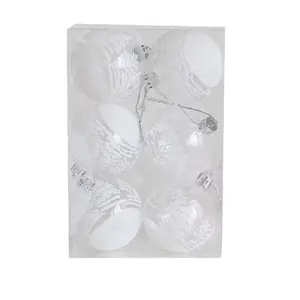 Lot de 6 boules de Noël blanches de 6 cm peintes à la main avec motif forêt de neige