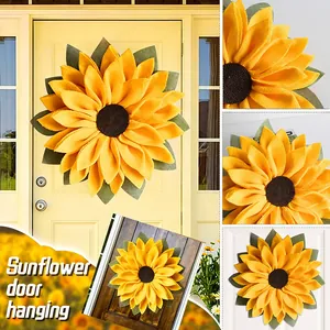 Sunflower Wreath Burlap Mesh Fabric Thanksgiving Autumn Decor Door Hanging Wall Ornament Farmhouse Style