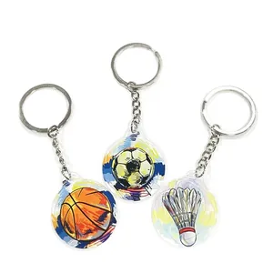 Lot de porte-clés de sport en acrylique avec motifs football basket et badminton
