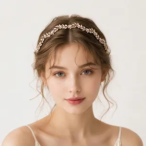 Fascia per Capelli da Sposa in Lega con Foglie e Fiori Vintage con Künstliche Perle Sintetiche e Strass Elegante Copricapo da Sposa Donna