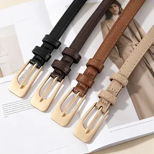 Ceinture rétro en cuir PU pour femme avec boucle ardillon dorée élégante en quatre coloris