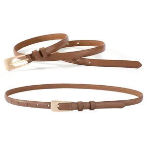 Ceinture fine en cuir PU pour femme avec boucle ardillon dorée vintage pour un look décontracté