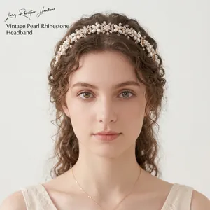 Bandeau de Mariée Fait Main avec Strass et Künstliche Perles Élégante Vigne à Cheveux Fleurs Feuilles pour Mariage Femme Bijoux