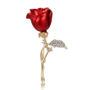 Fashion Elegant Rose Flower Brooch Pin For Women Men Alloy Rhinestone Floral Lapel Pin Suit Accessories Jewelry Gift