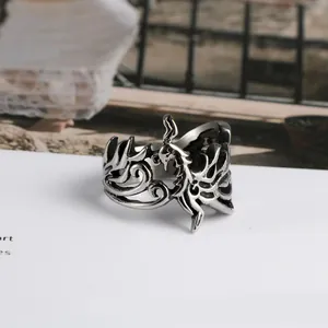 Retro Stainless Steel Ring Carved Dragon Phoenix Mythical Beast Hollow Gothic Punk Jewelry For Men
