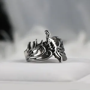 Vintage Chinese phoenix ring for men crafted from durable antique silver titanium steel