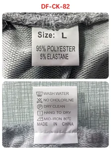 Close-up detail of sports pants labels showing 95% polyester and washing care symbols