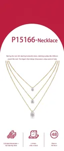 Triple-layered gold-plated sterling silver necklace with sparkling pear-cut moissanite