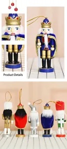 Detailed views of 13cm wooden Nutcracker King Christmas ornaments with velvet cloaks