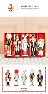 Set of 5 13cm wooden Christmas nutcracker soldier figures with capes and gold details