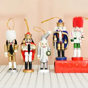 Set of 5 traditional 13cm wooden nutcracker king and soldier Christmas ornaments.