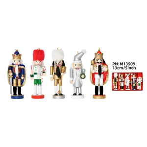 Set of five decorative 13cm wooden Christmas nutcracker king figures with cloaks