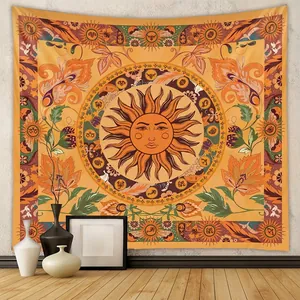 Bohemian Sun Moon Zodiac Tapestry Wall Hanging Mystical Astrological Polyester Fabric For Bedroom Living Room Dorm Decor