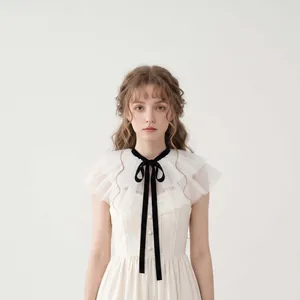 Halloween clown ruffled tulle fake collar with black velvet bow for cosplay party