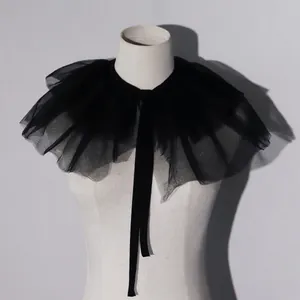 Black ruffled tulle collar clown witch capelet for Halloween costume and cosplay.