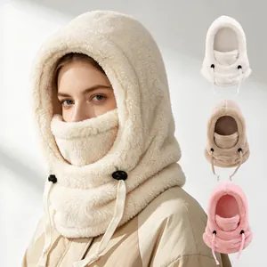 Winter Balaclava Plush Hat Adjustable Drawstring Windproof Warm Neck Warmer Face Mask For Women Outdoor Cycling Sport