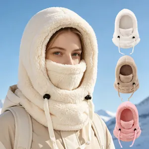 Women's warm sherpa balaclava hood with face mask for winter outdoor skiing
