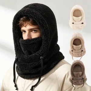 Winter warm plush balaclava hat with integrated face mask in multiple colors