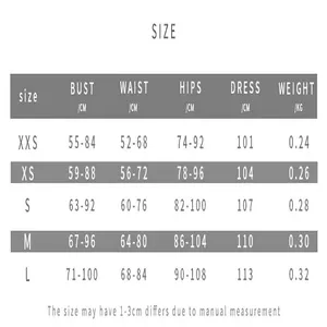 Size guide for halter backless printed dress including bust waist and hips measurements