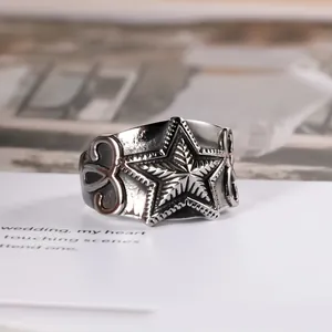 Vintage Stainless Steel Pentagram Star Ring For Men Women Punk Hip Hop Rock Scroll Infinity Embossed Band Ring Jewelry
