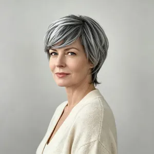 Perruque synthétique courte et raide mélange gris argenté pour femme, coupe dégradée