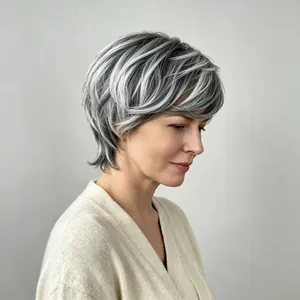 Perruque synthétique courte grise argentée dégradée pour femme au style chic moderne