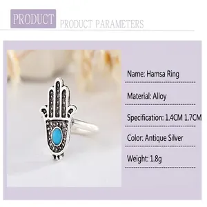 Detail view of vintage Hamsa Hand ring parameters and specifications
