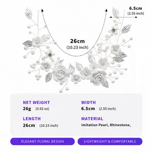 Dimensions et spécifications matérielles du bandeau de mariée floral blanc à perles