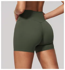 Back view detail of olive green high-waisted naked-feel yoga shorts for women