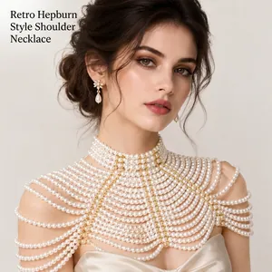 Luxury Multi Layer Imitation Artificial Pearl Shoulder Body Chain Gold Alloy Tassel Wedding Party Accessories For Women Elegant Bridal Jewelry